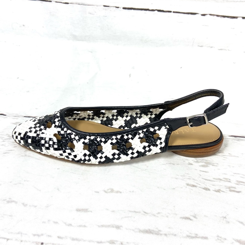 Talbots Shoes Women's 6.5M Black/White Ballet Flats Pointed Toe Woven‎ Slingback